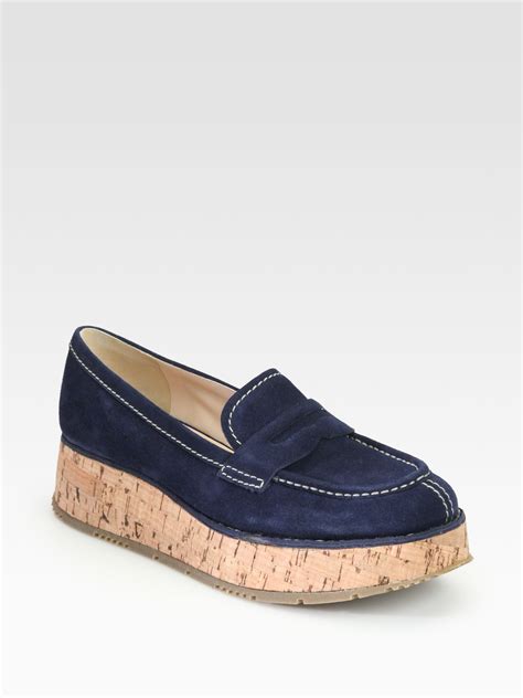 blue suede prada loafers|prada heeled loafer.